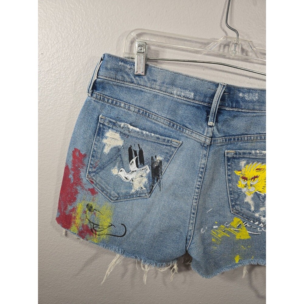 MOTHER The Vagabond Shorts in Out of Gas Denim Size 28 Graffiti Punk Doodle AN - Picture 7 of 12